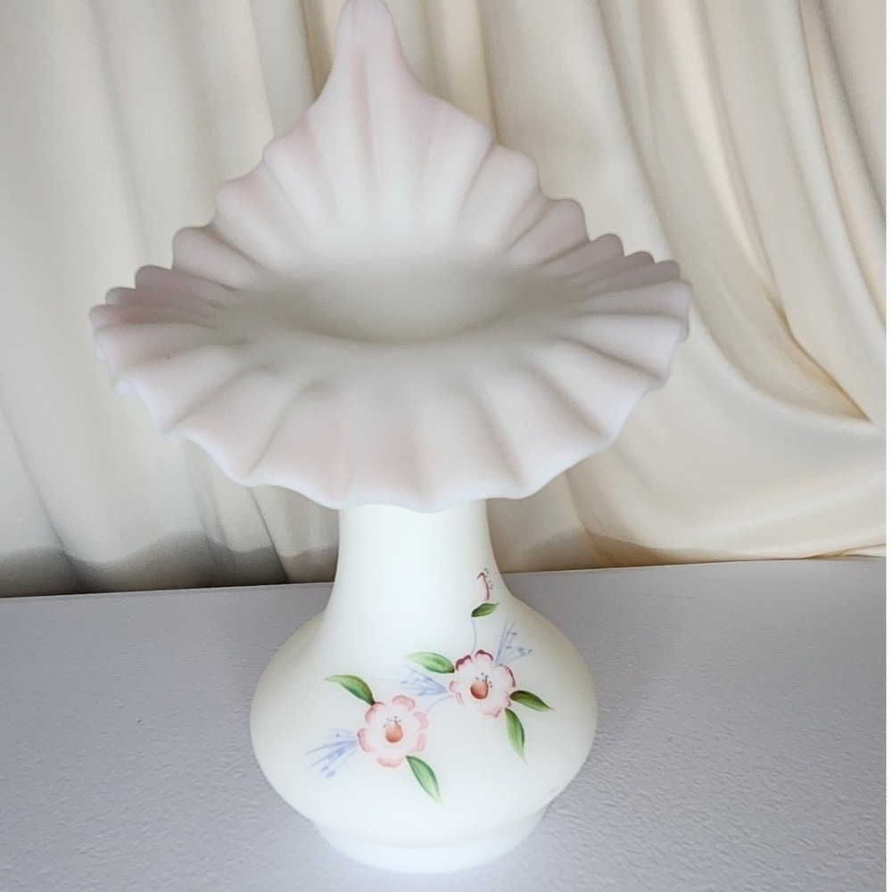Fenton Rose Bing Sating Jack in the Pulpit Vase - Hand Painted
